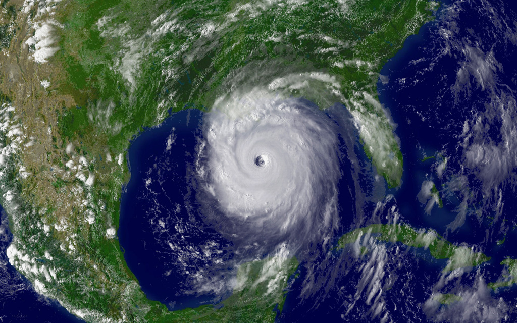 NOAA Enhanced Satellite Image of Hurricane Katrina over the Gulf of Mexico, 28 August 2005