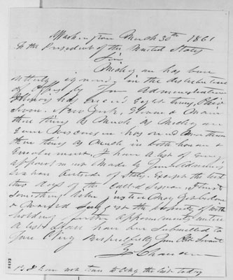Letter from Senator Zachariah Chandler to President Abraham Lincoln, 1861