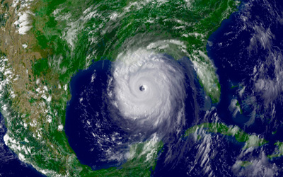 NOAA Enhanced Satellite Image of Hurricane Katrina over the Gulf of Mexico, 28 August 2005