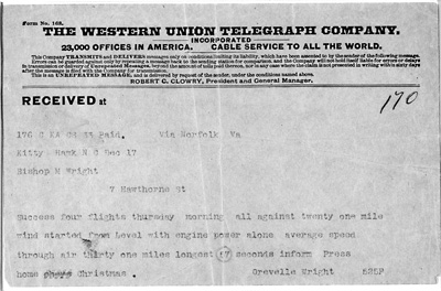 Wright Brothers Telegram