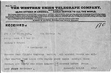 Telegram from Orville Wright to Bishop Wright