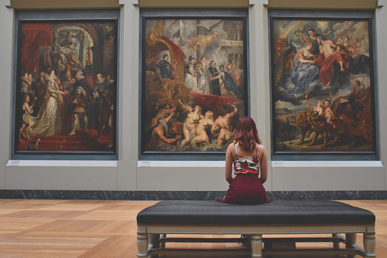 stock photo of women looking at art