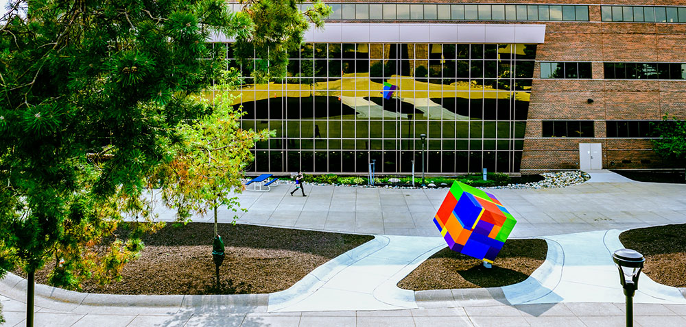 Cube art on LCC campus