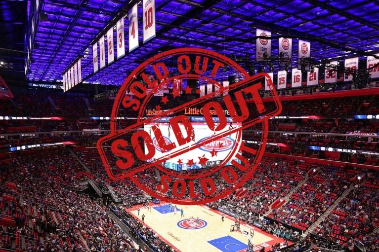 SOLD OUT - Little Caesars Arena from the 200 level corner seats as the Pistons play on the court below