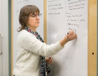 Anita Lees writing on a whiteboard