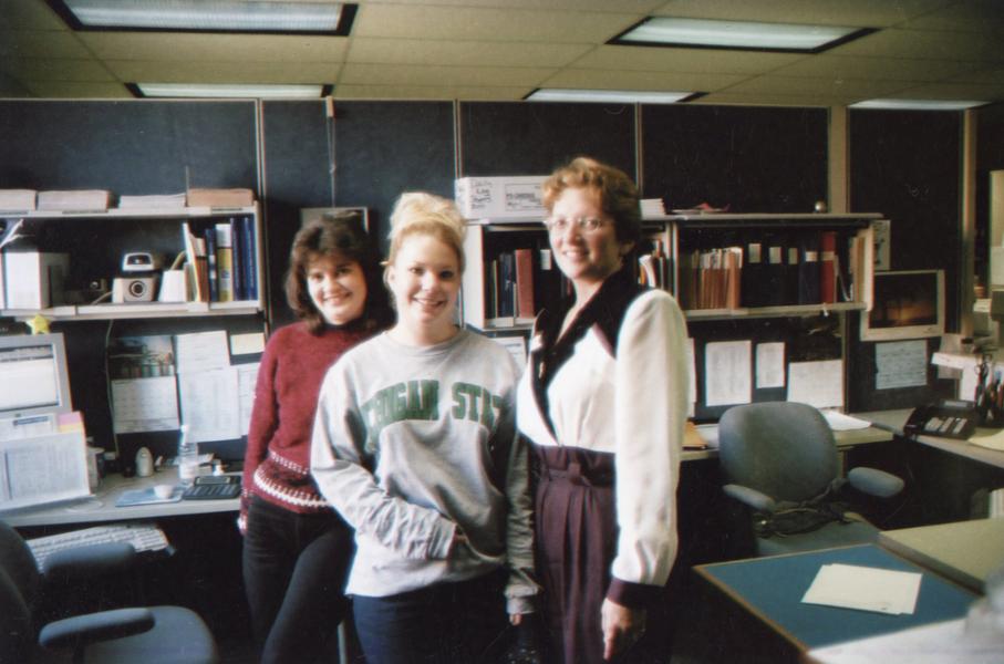 Evelyn Lynn with two other coworkers in the office in 2000