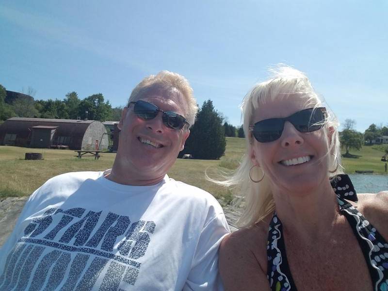 Pam Akin with husband on drummond island