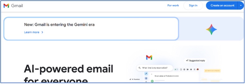 Gmail sign-up web page