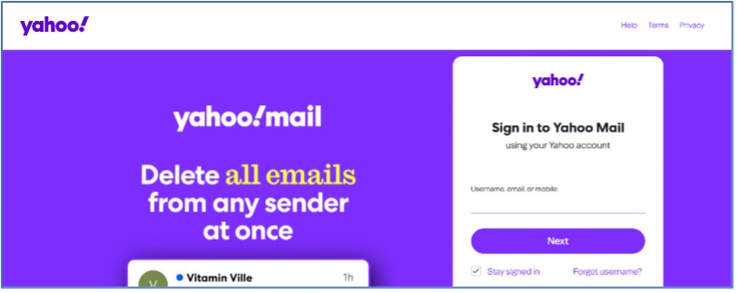 Yahoo sign-up web page