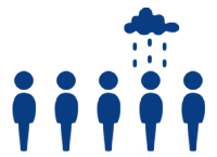 Five outlines of people with a rain cloud over one person