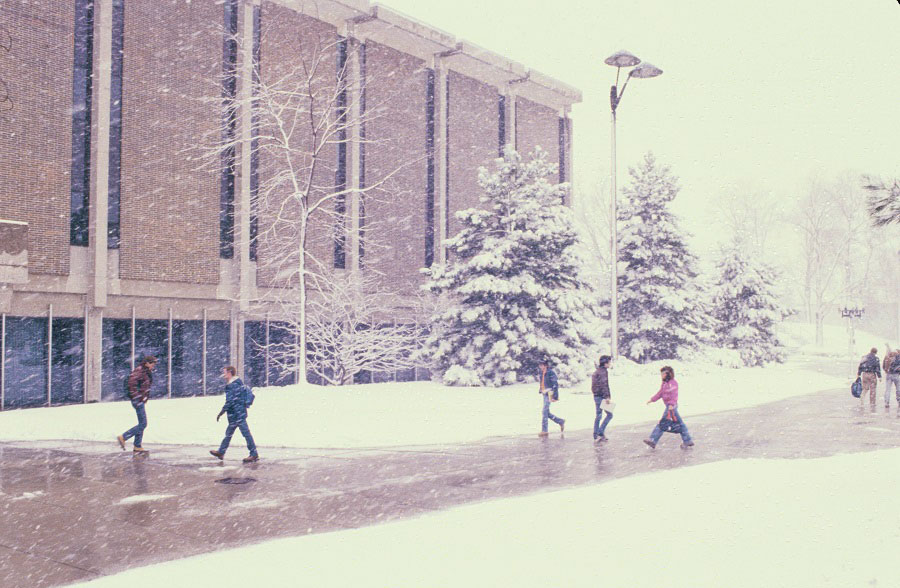 A wintery Michigan day outside the Arts & Sciences Building - ca. 1980s