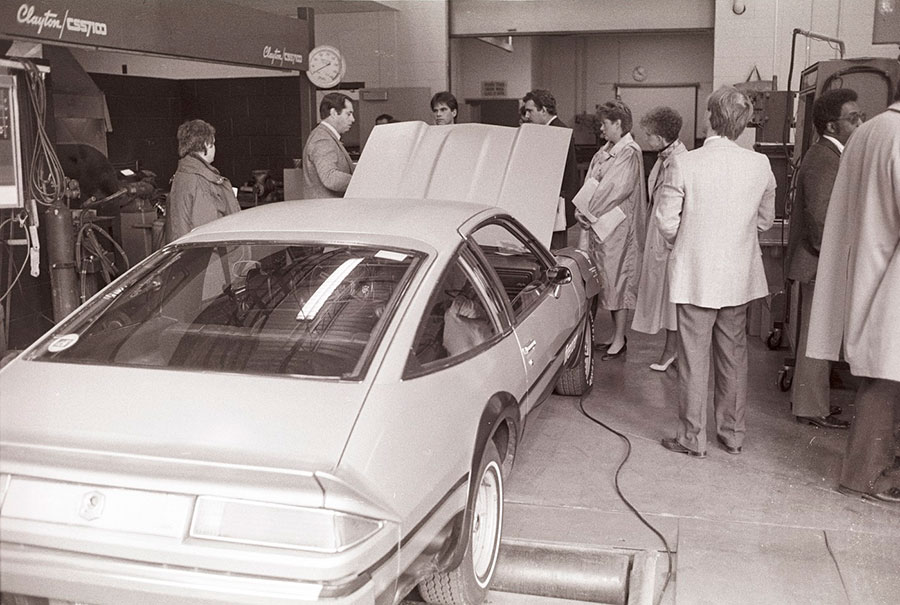 A group tours the automotive repair lab located in the Gannon Vocational-Technical Center - November 6, 1985.
