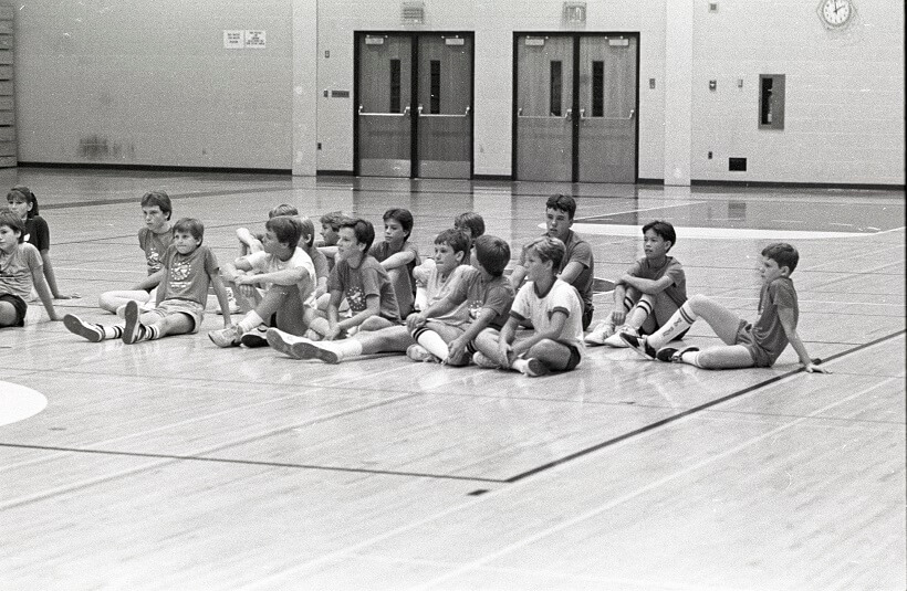 Young students at a basketball camp held in the Gannon Building Gymnasium - ca. 1980s