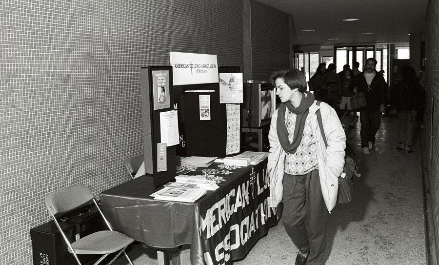 The American Lung Association of Michigan's table at a Fair on campus - ca. 1988