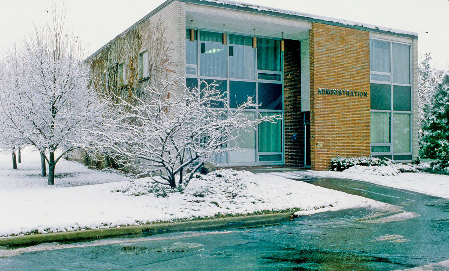 LCC's former Administration Building was located in the middle of campus, across from the Gannon Building, on the current site of the Health & Human Services Building - ca. 1980s