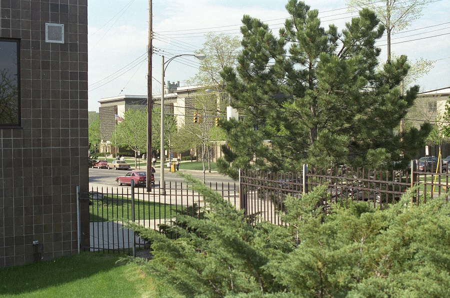 The view of Old Central as seen from north of Dart Auditorium, the location that is now the Shigematsu Memorial Garden - ca. 1980-1998
