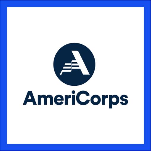 AmeriCorps Logo on a white background with a blue border.