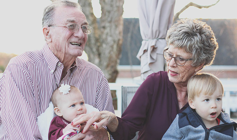 Grandparents look after their young grandchildren